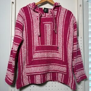 Vintage Baja Billy's Poncho Hoodie Unisex Boho Southwest Hipster Pink - Medium‎